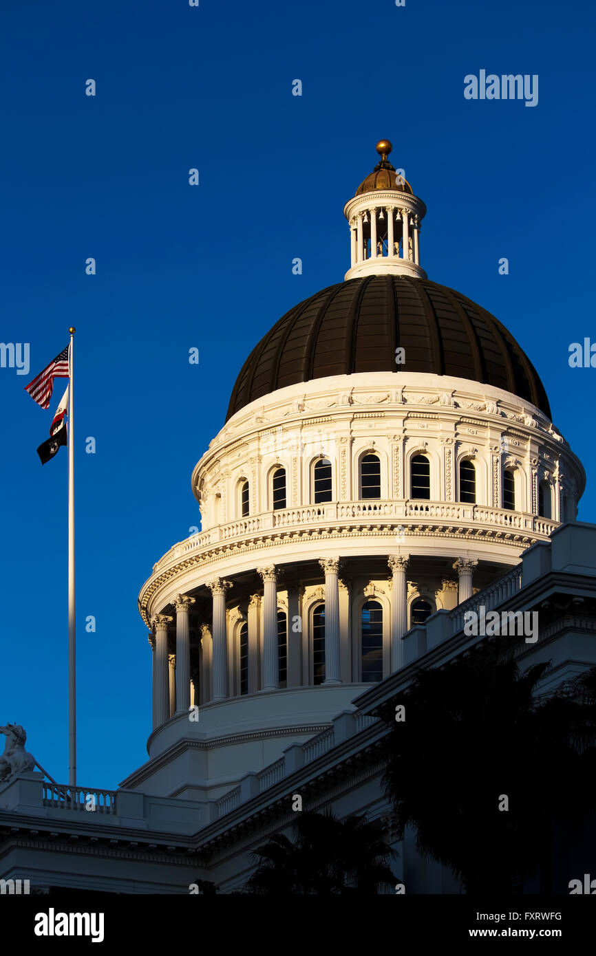 California State Capitol Building Dome Against Blue Sky Stock Photo