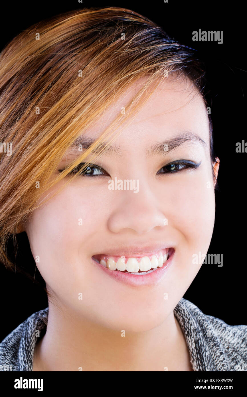 Tight Portrait Attractive Asian American Woman Smiling Stock Photo