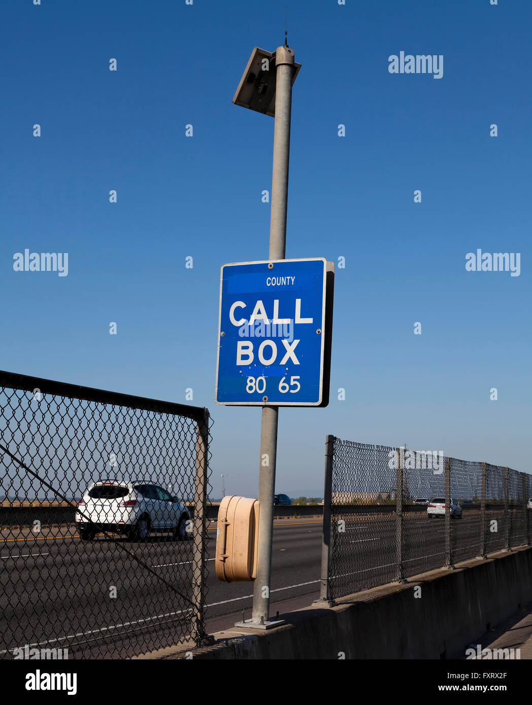 Freeway Emergency Call Box With Solar Panel Stock Photo