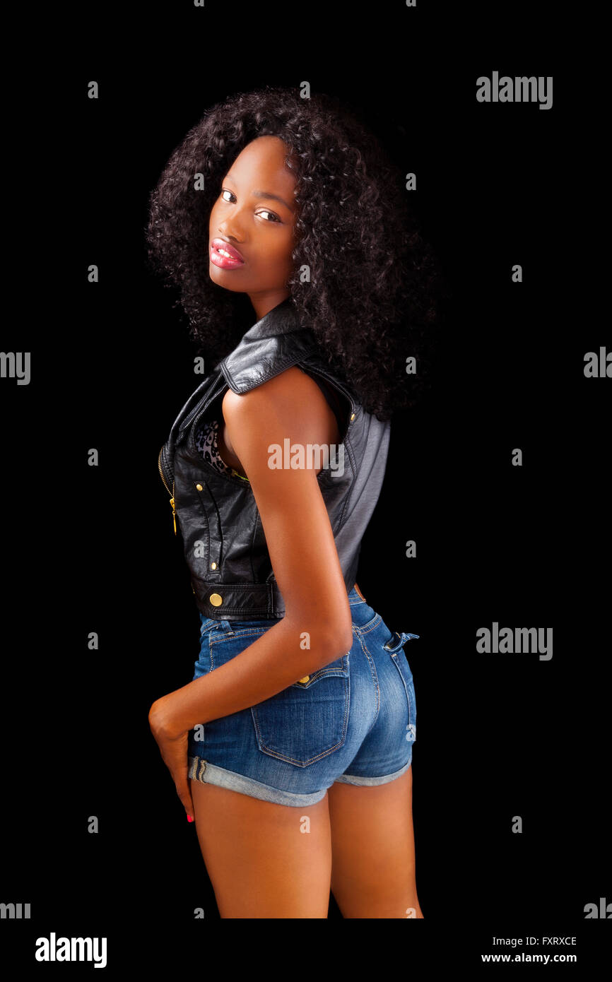 Skinny Black Teen Girl In Shorts And Vest Stock Phot