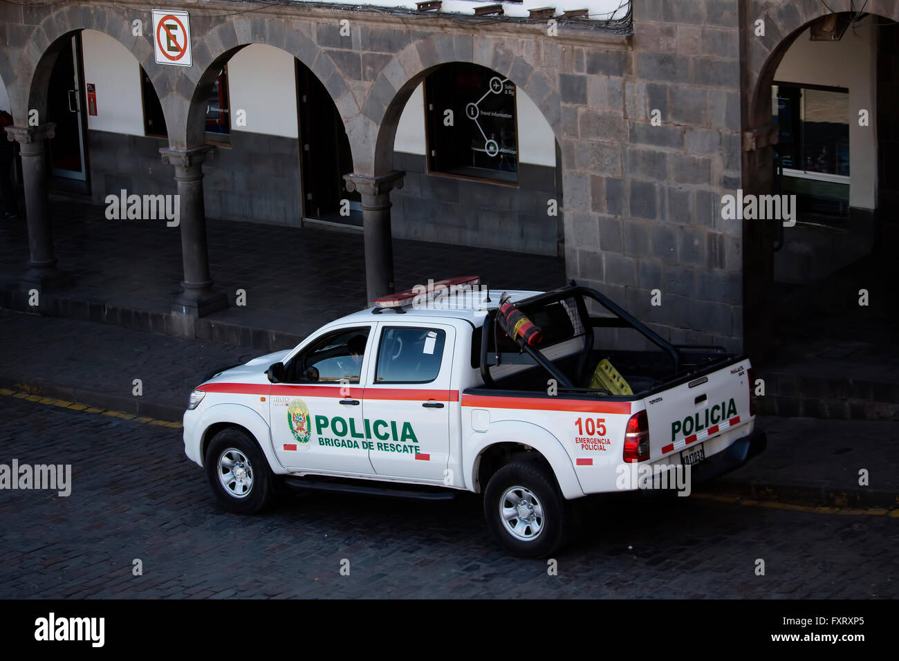 Police Vehicle Parked In Plaza Cusco Peru Stock Photo