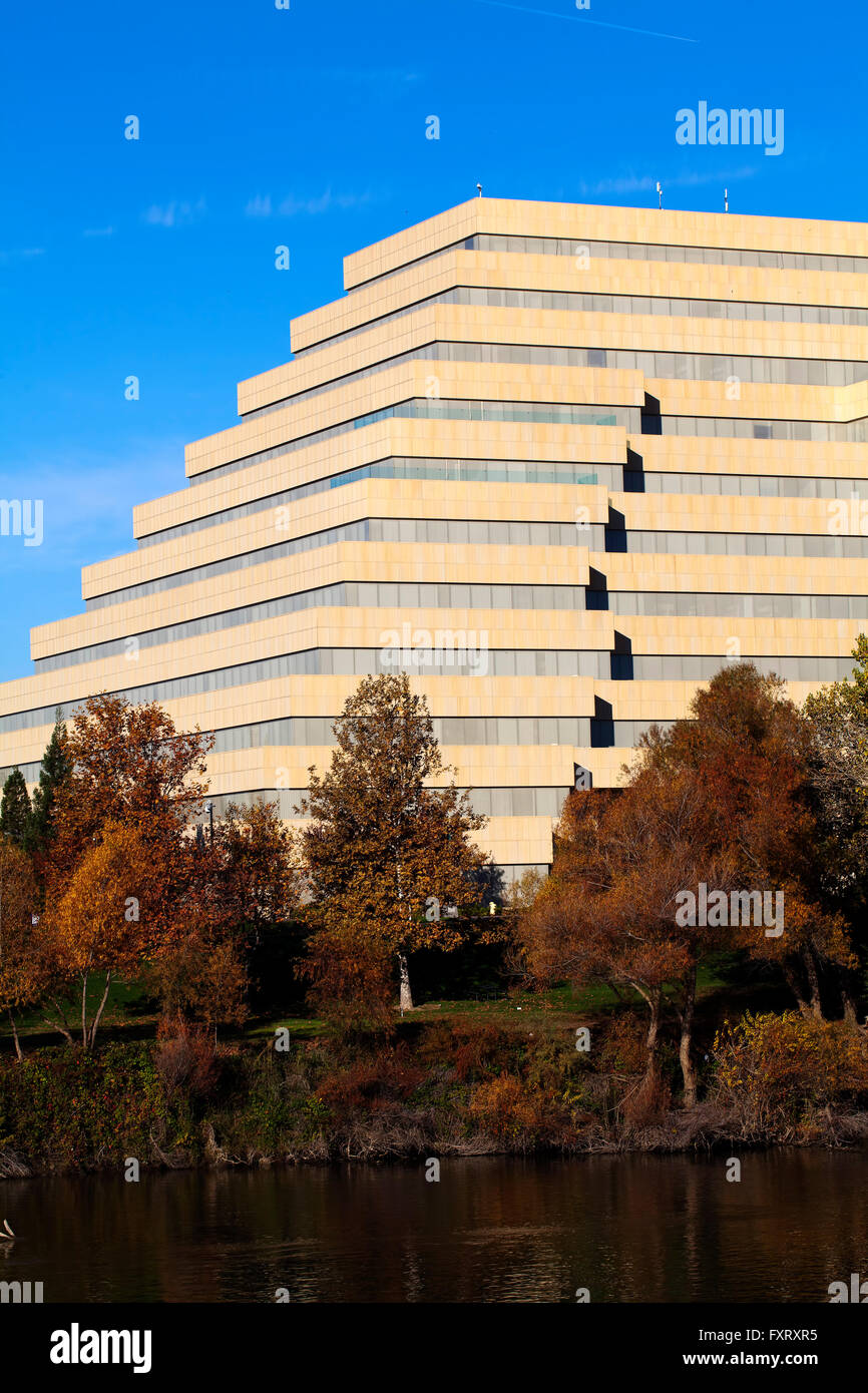 Modern Office Building Against Blue Sky Autumn Trees Stock Photo - Alamy