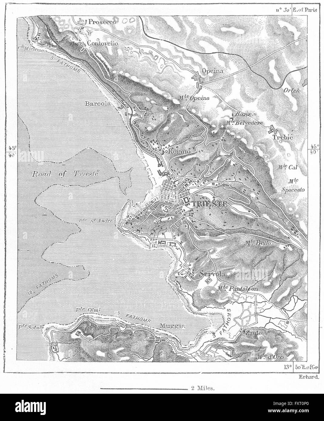 Map of trieste hi res stock photography - Italy Trieste Sketch Map C1885 FXT0P0