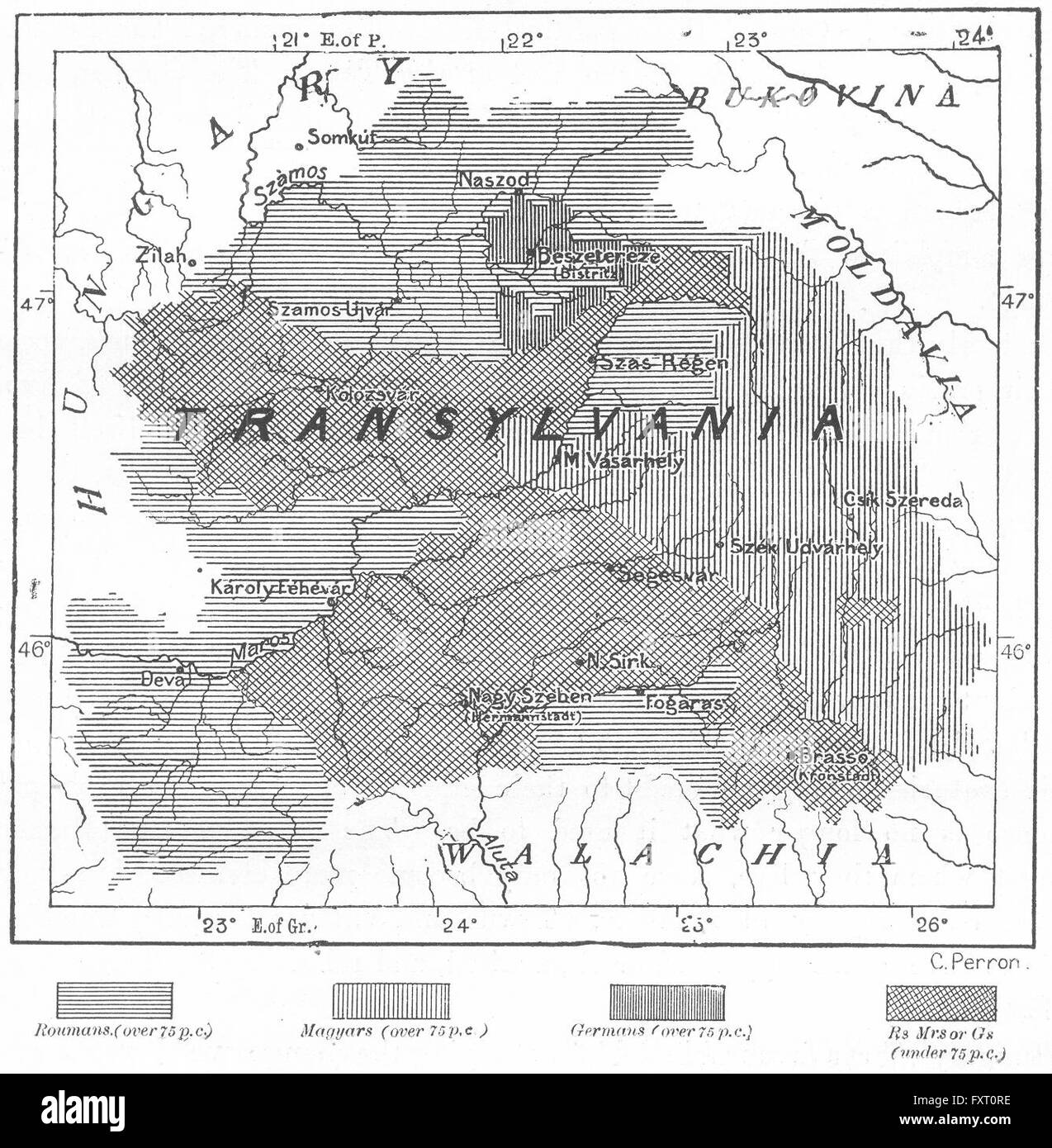 TRANSYLVANIA: Linguistic Kelety Karoly, sketch map, c1885 Stock Photo