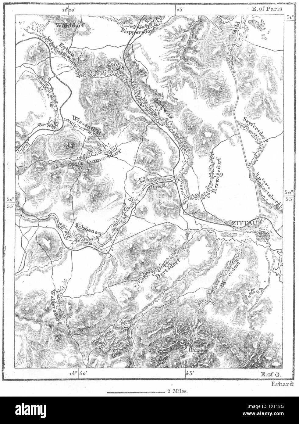 GERMANY: Zittau & Villages it, sketch map, c1885 Stock Photo