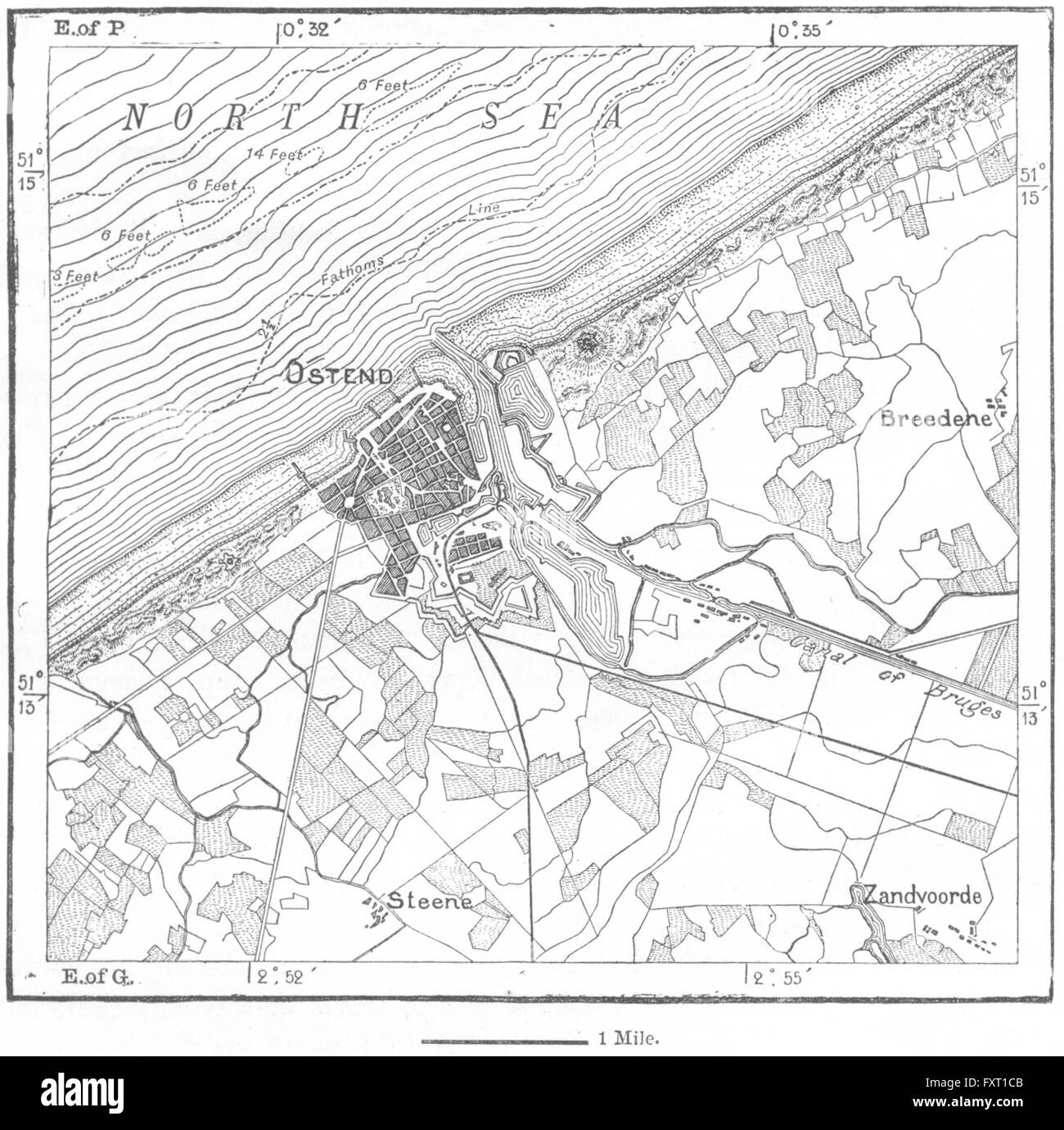 BELGIUM: Ostend, sketch map, c1885 Stock Photo