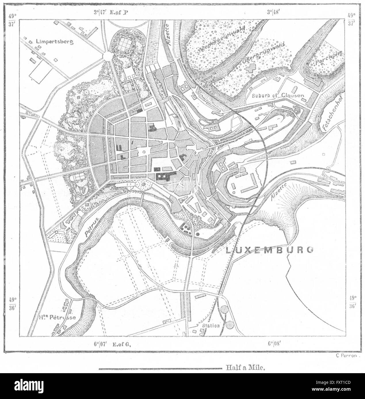 LUXEMBOURG: Luxemburg, sketch map, c1885 Stock Photo