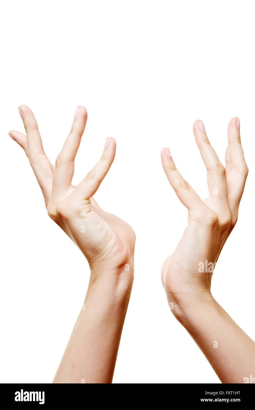 Two female hands reaching out for help Stock Photo
