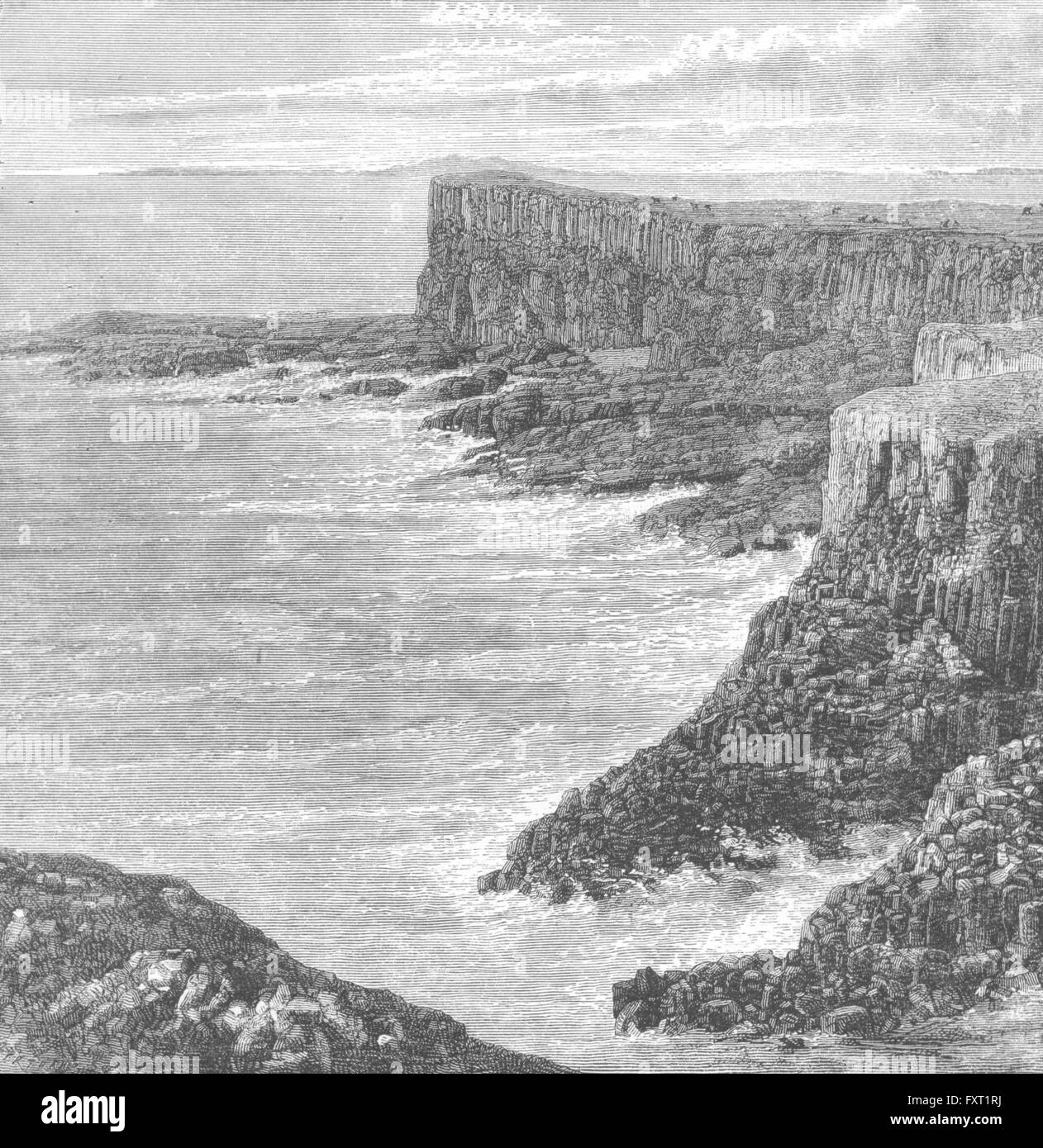 SCOTLAND: Staffa: View from a Cliff, antique print c1885 Stock Photo