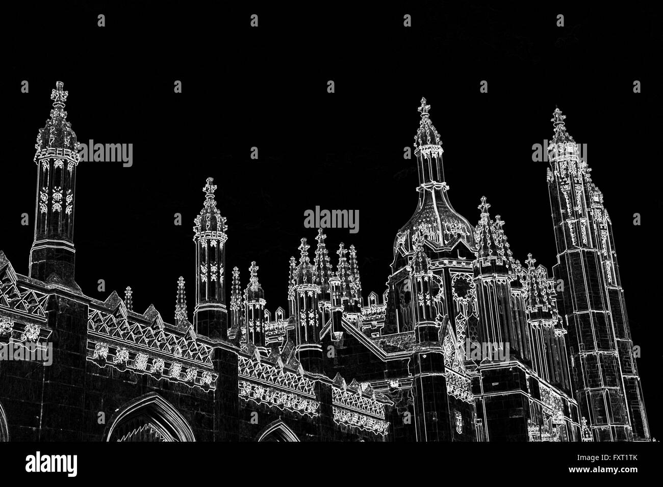 Kings College Cambridge Cambridgeshire England digitally altered giving white outline on black  see also C769DR Stock Photo