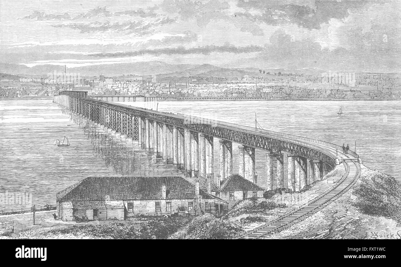 SCOTLAND: Tay bridge & Dundee(1878), antique print c1885 Stock Photo