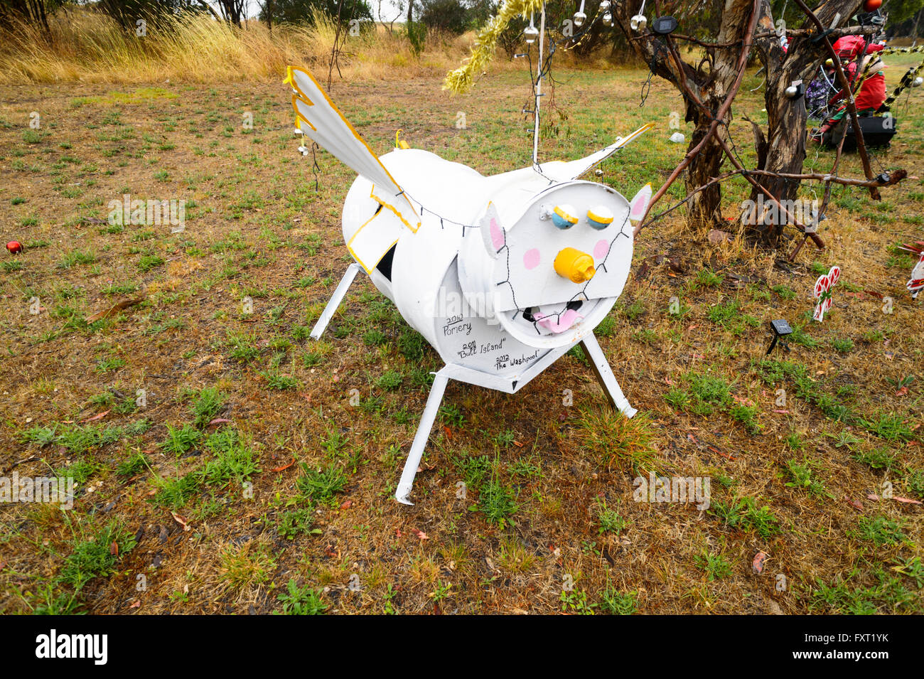 Flying Pigs Letterbox in the Outback, South Australia Stock Photo
