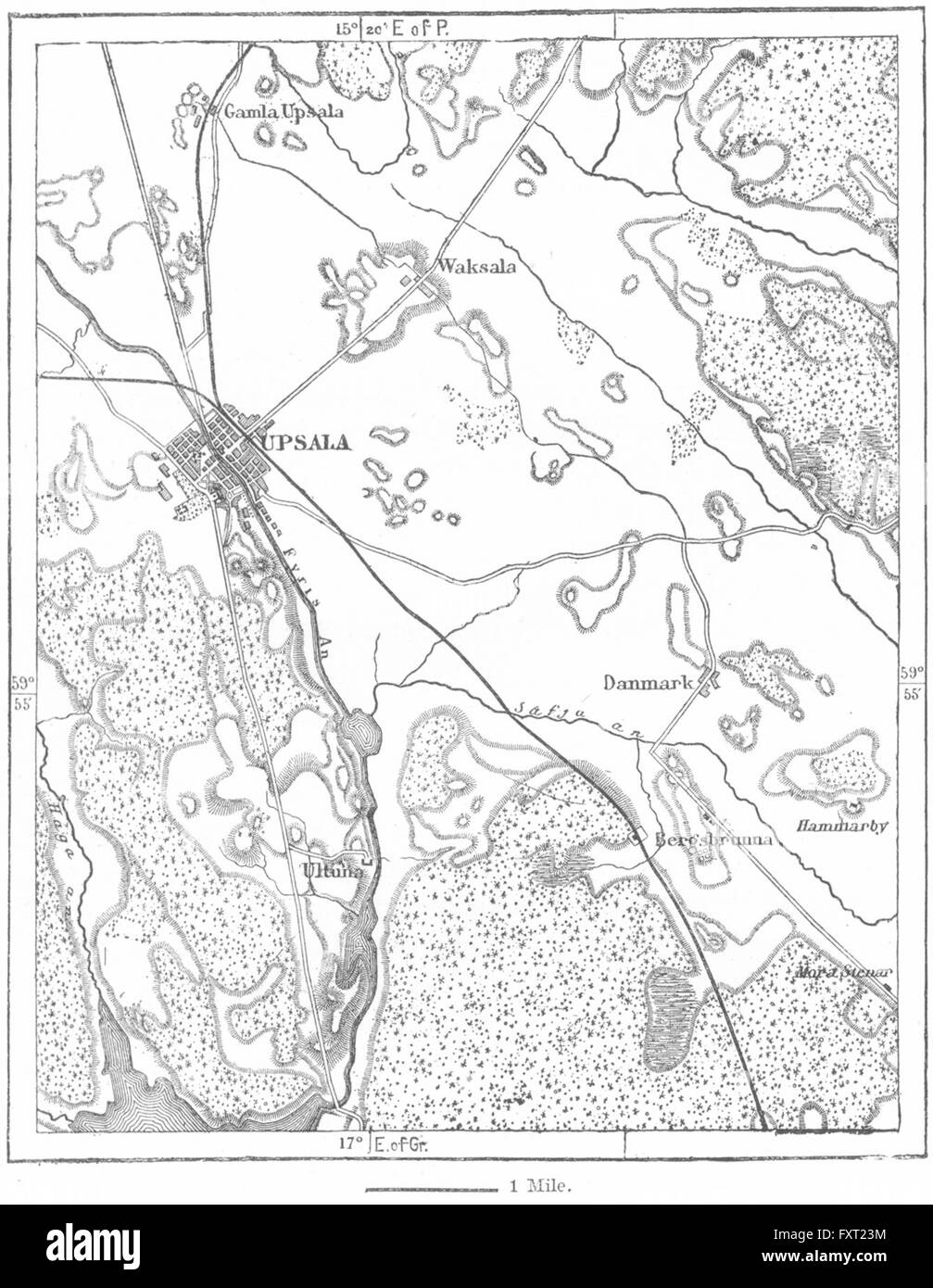SWEDEN: Uppsala, sketch map, c1885 Stock Photo