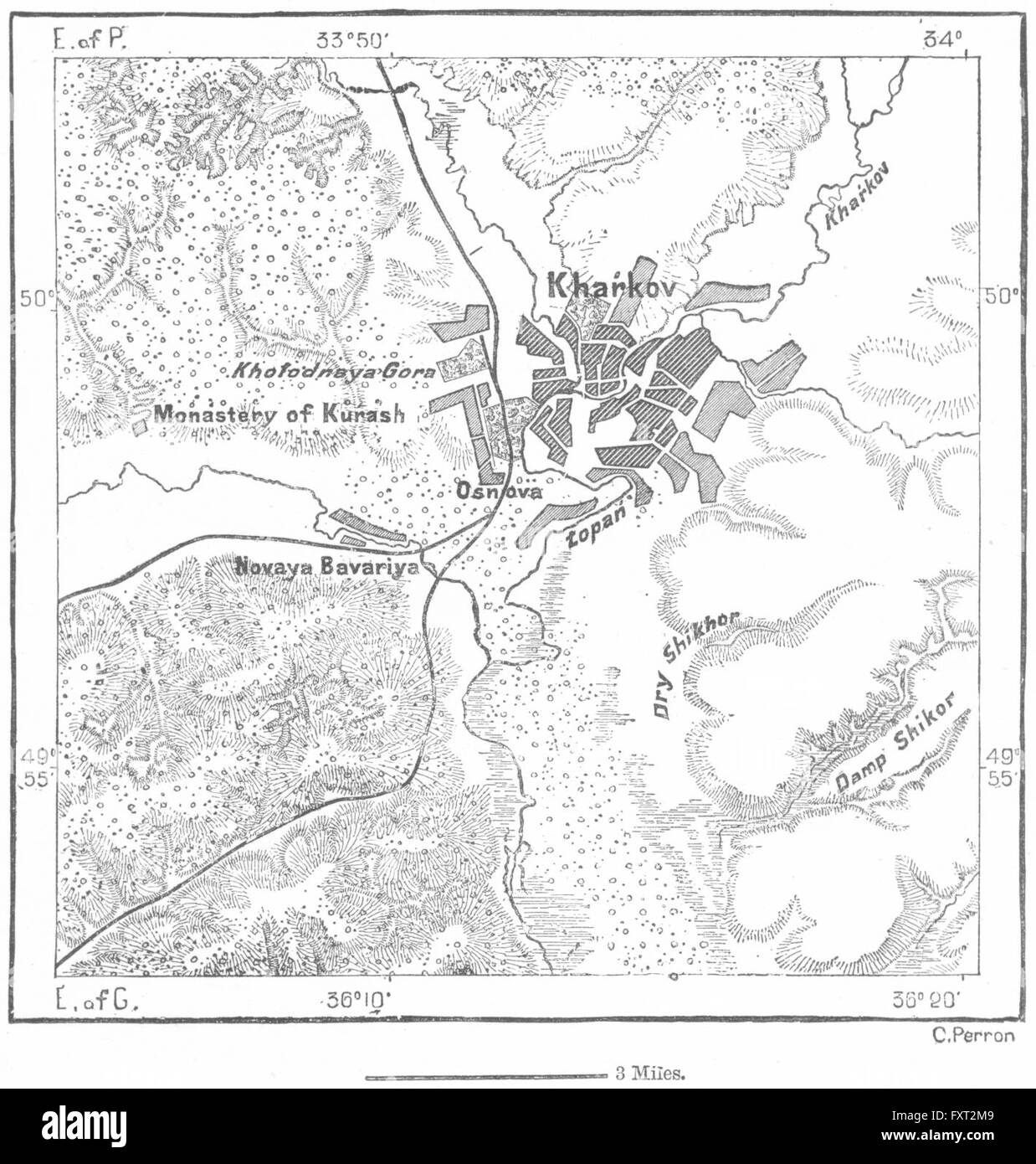 UKRAINE: Kharkiv, sketch map, c1885 Stock Photo