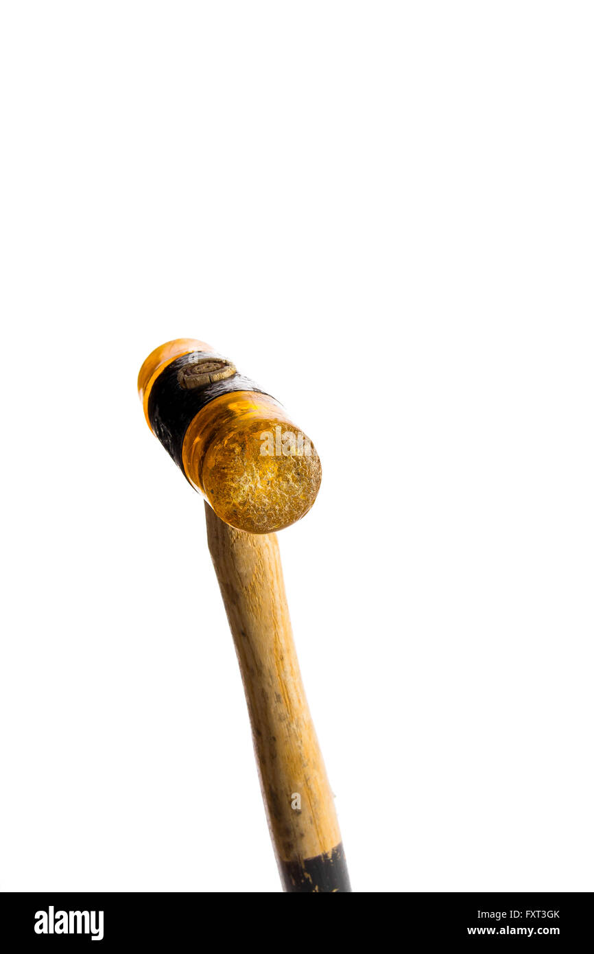 Nylon hammer with yellow head and wooden shaft on white background Stock Photo