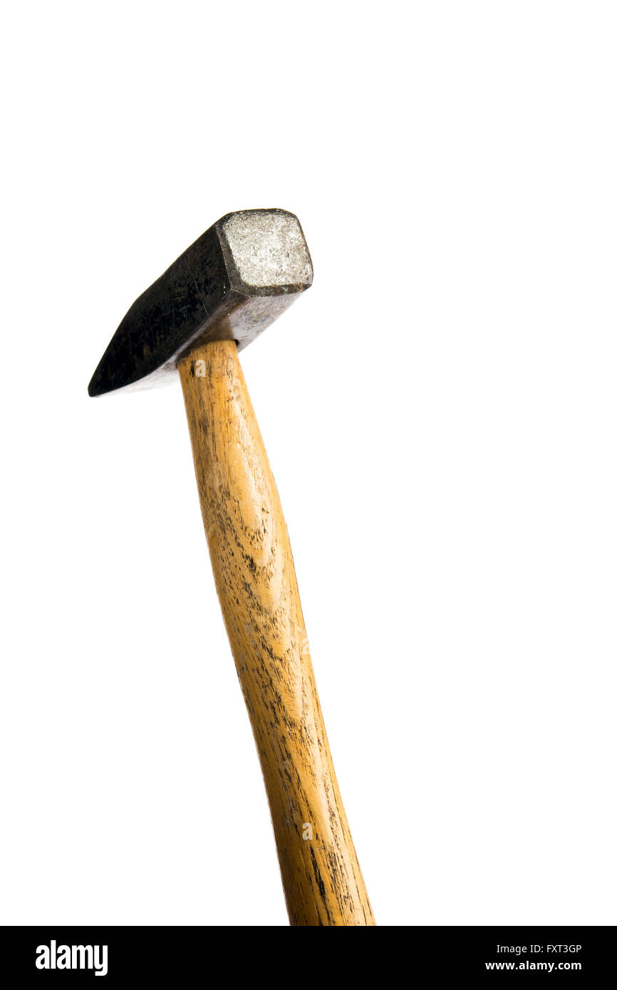 Old vintage small steel hammer on white background, Old tool