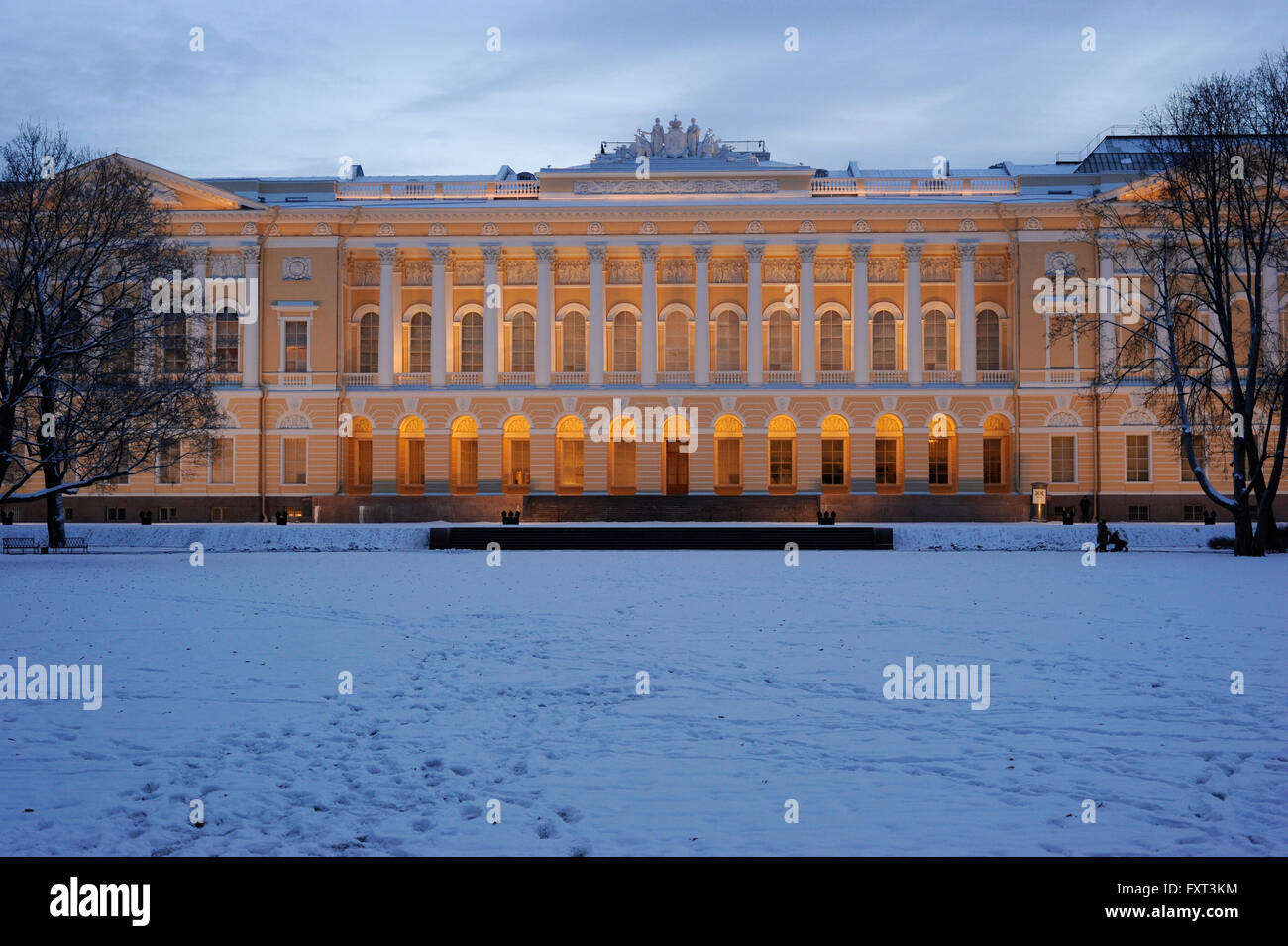 Russia. Saint Petersburg. State Russian Museum (Russian Museum of his Imperial Majesty Alexander III) in Mikhailovsky Palace. Neoclassical style, erected in 1819-25 and design by Carlo Rossi (1775-1849). Winter landscape. Stock Photo