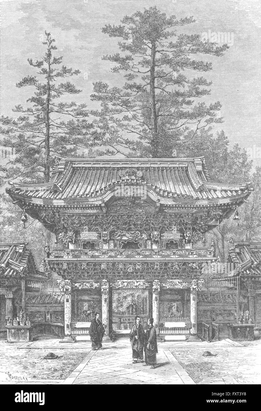 JAPAN: Nikko-Portico of Temple 4 Dragons, antique print c1885 Stock Photo