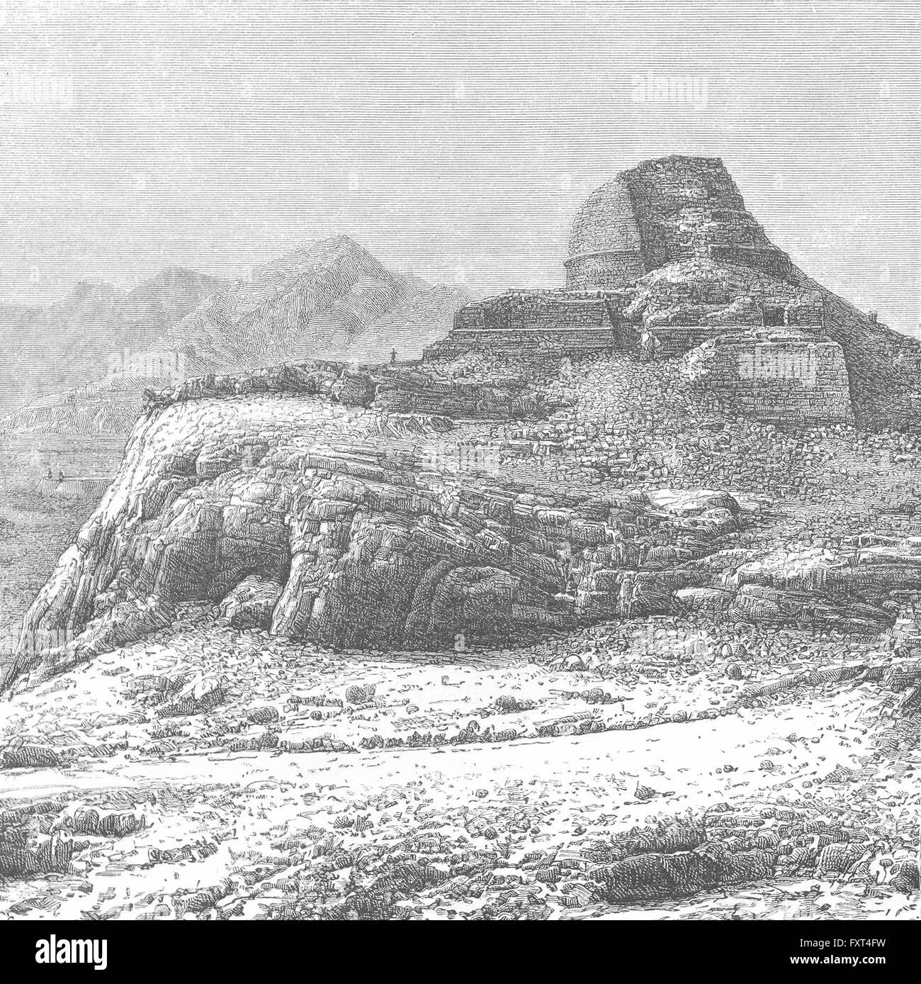 Ruined Stupa in then Khaiber pass c1885 old antique print picture PAKISTAN