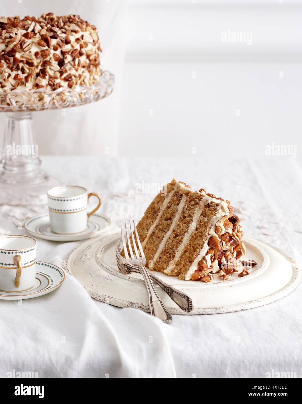 Tiramisu torte on traditional tea table Stock Photo