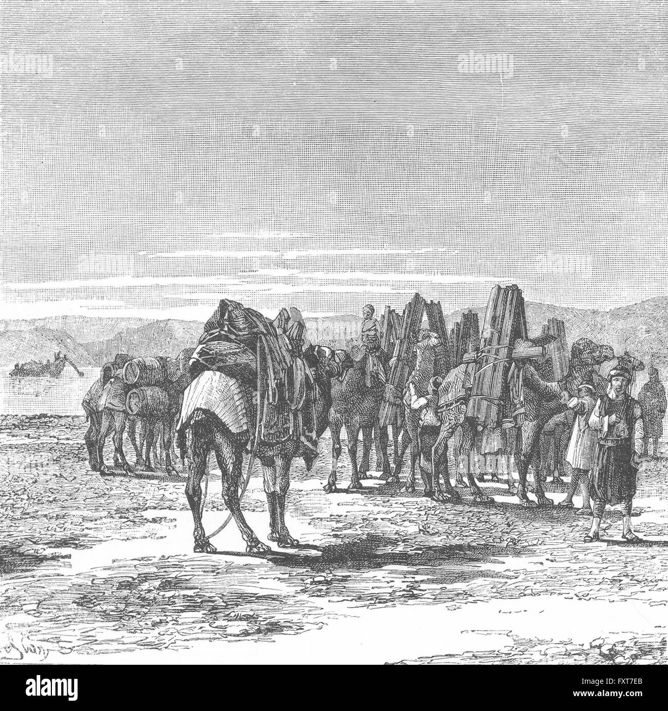 IRAQ: Caravan, Banks of Euphrates, antique print c1885 Stock Photo