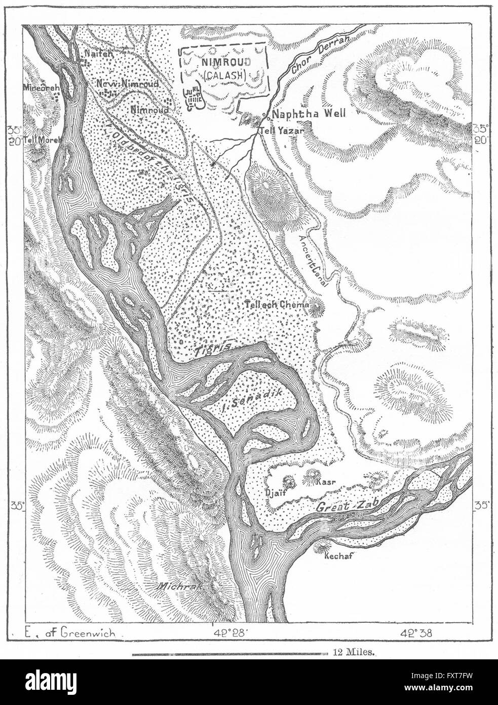 TIGRIS: Calash confluence Gt Zab, sketch map, c1885 Stock Photo