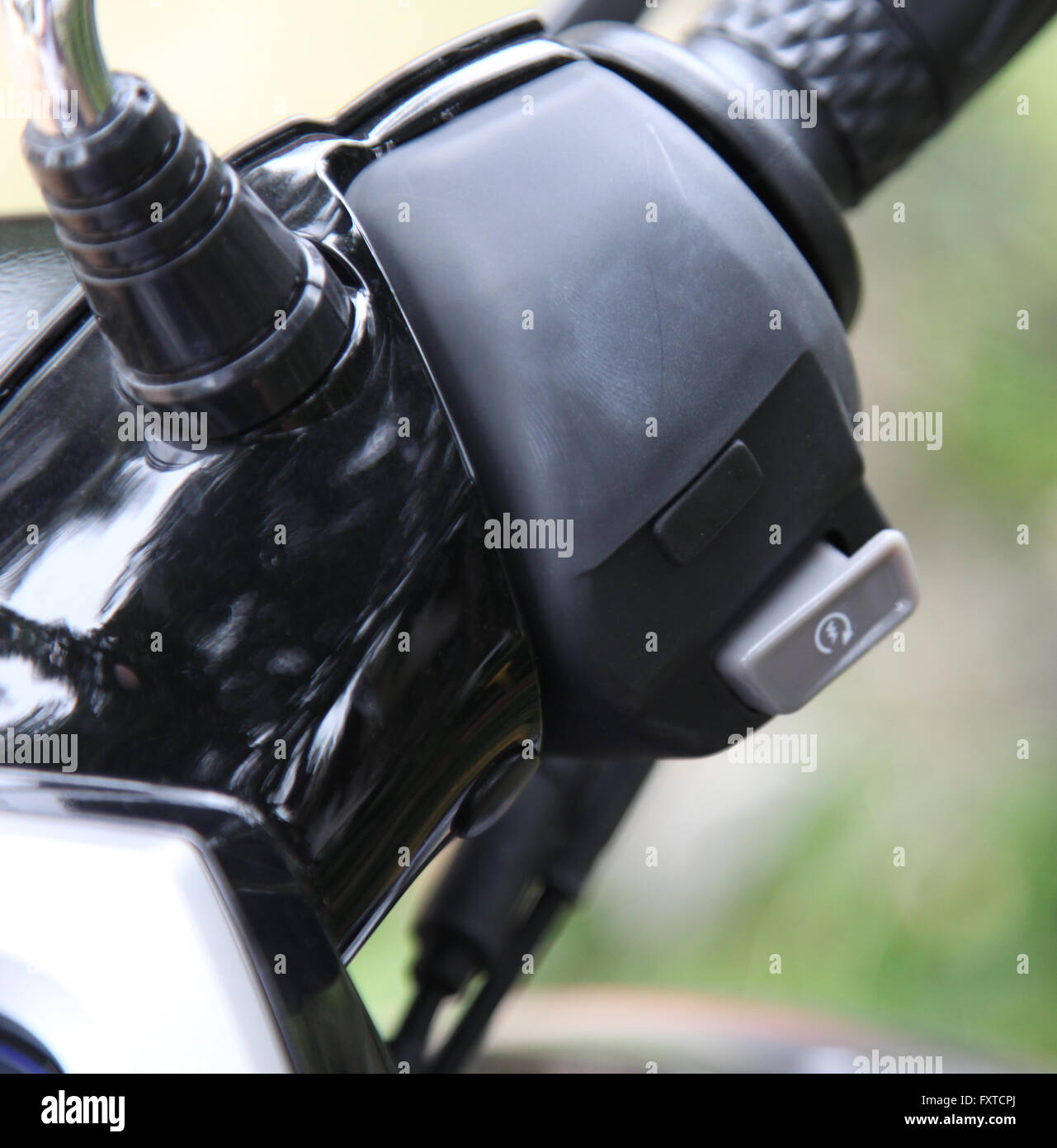 Main controls on the steering wheel motorbike Stock Photo Alamy