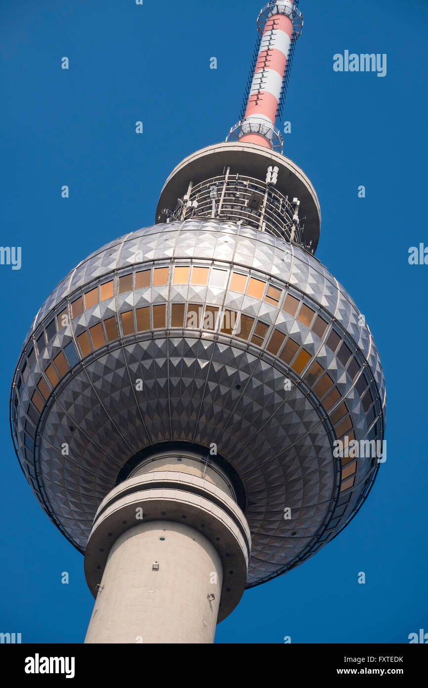 Detail of Television Tower or Fernsehturm at Alexanderplatz in Mitte Berlin Germany Stock Photo