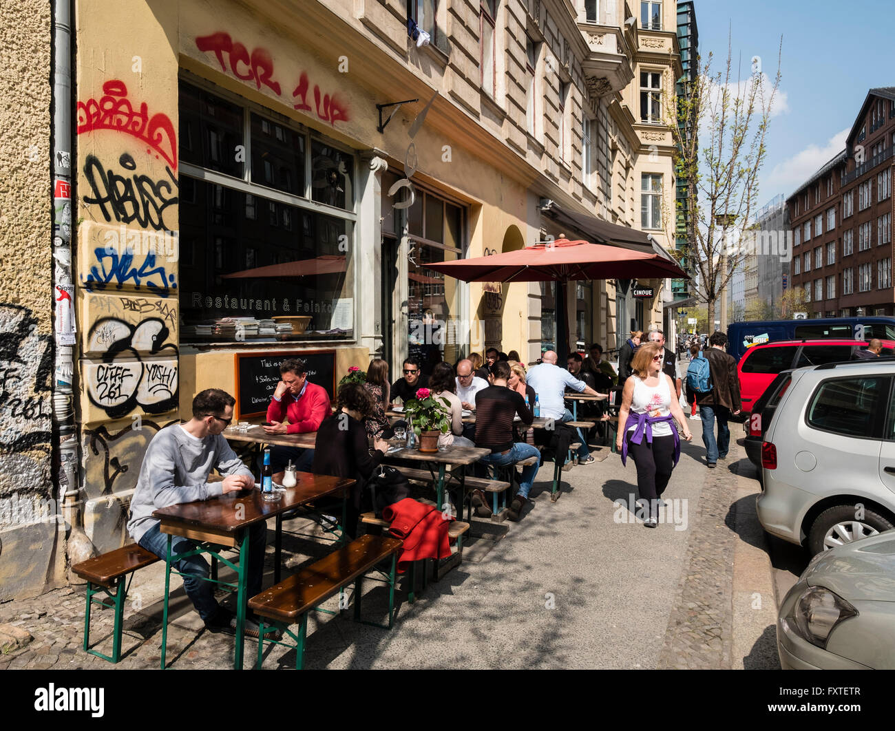 Outdoor street cafes and restaurants in Mitte district of Berlin Germany Stock Photo