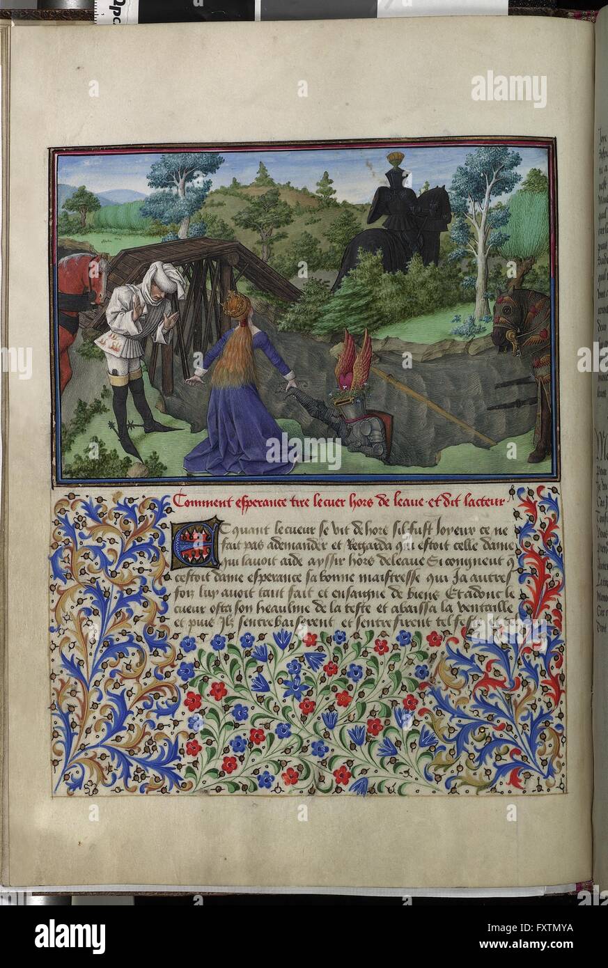 Cod. 2597, fol. 21v: Livre du Cuer d'Amours Espris: Esperance rettet Coeur aus dem Fluß Stock Photo