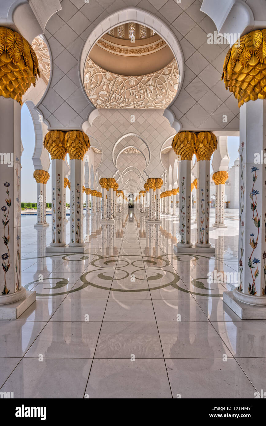 Marble pillars at the Sheikh Zayed Grand Mosque in Abu Dhabi, United