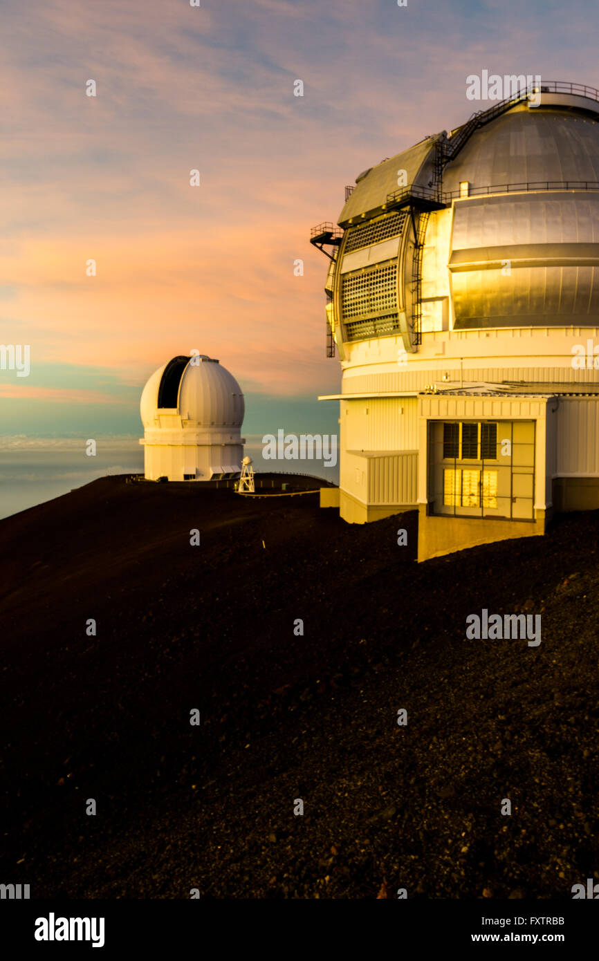 Telescopes on top of Mauna Kea Mountain, Big Island, Hawaii 2016 Stock
