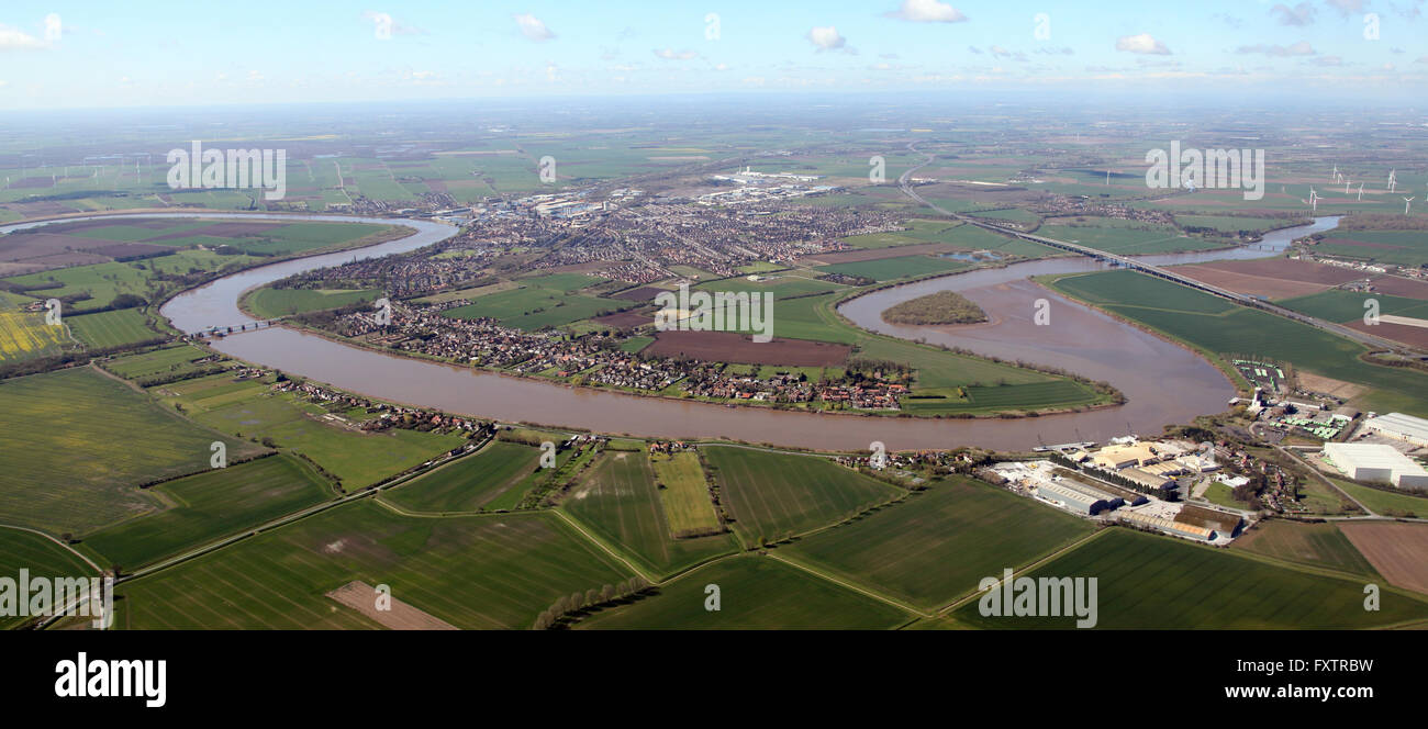aerial view of Hook and Goole on the River Ouse, Yorkshire, UK Stock