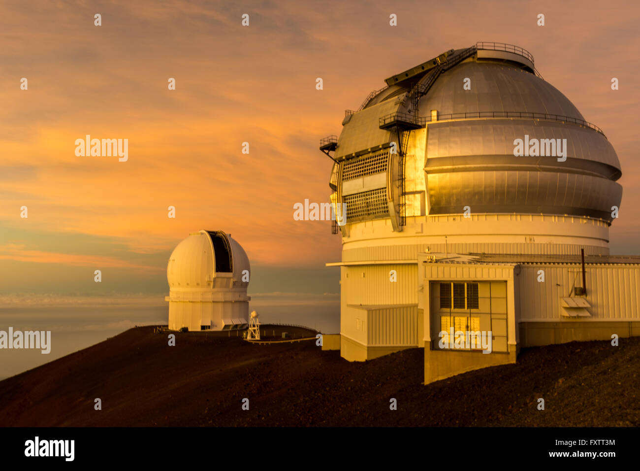 Telescopes on top of Mauna Kea Mountain, Big Island, Hawaii 2016 Stock