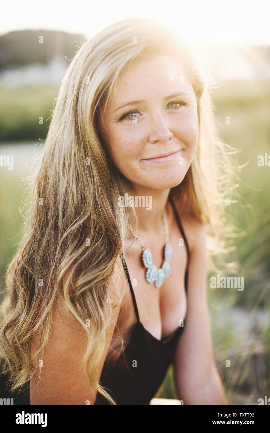Woman Long Blonde Hair Summer Tan Stock Photos Woman Long Blonde