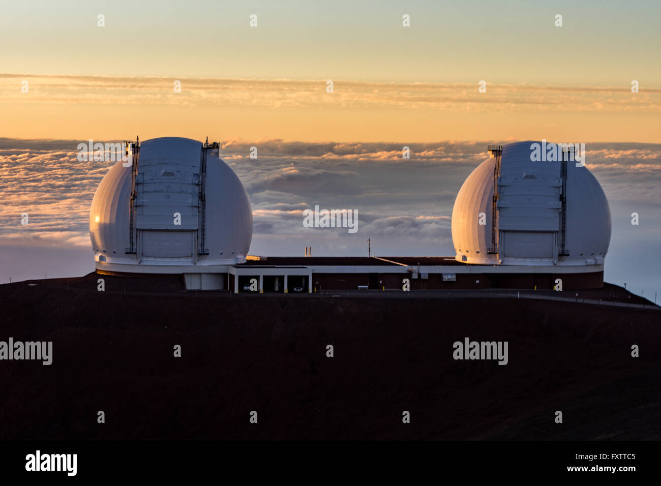 Telescopes on top of Mauna Kea Mountain, Big Island, Hawaii 2016 Stock Photo