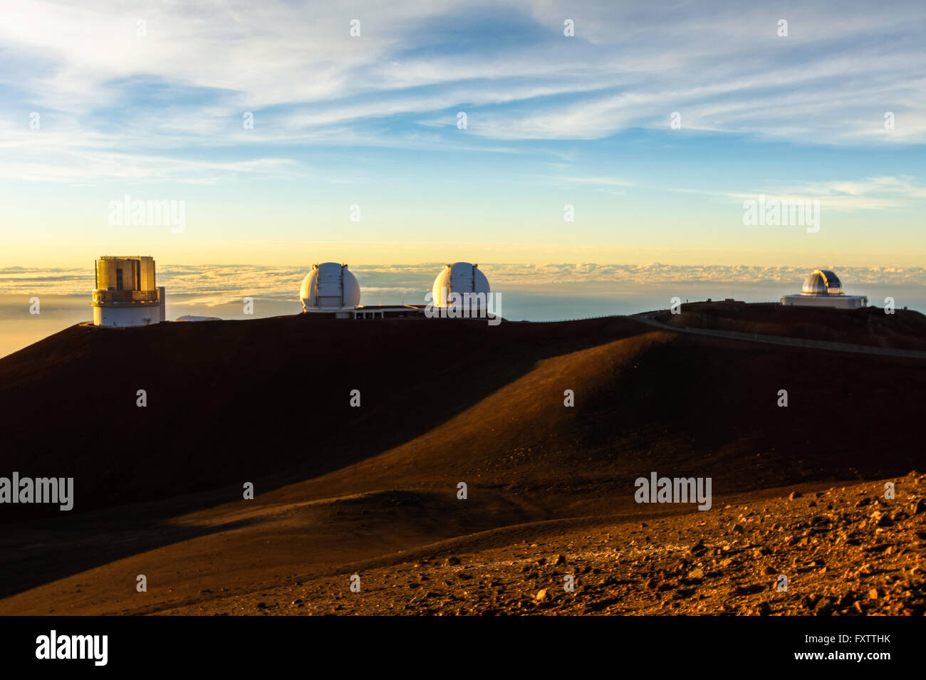 Telescopes on top of Mauna Kea Mountain, Big Island, Hawaii 2016 Stock
