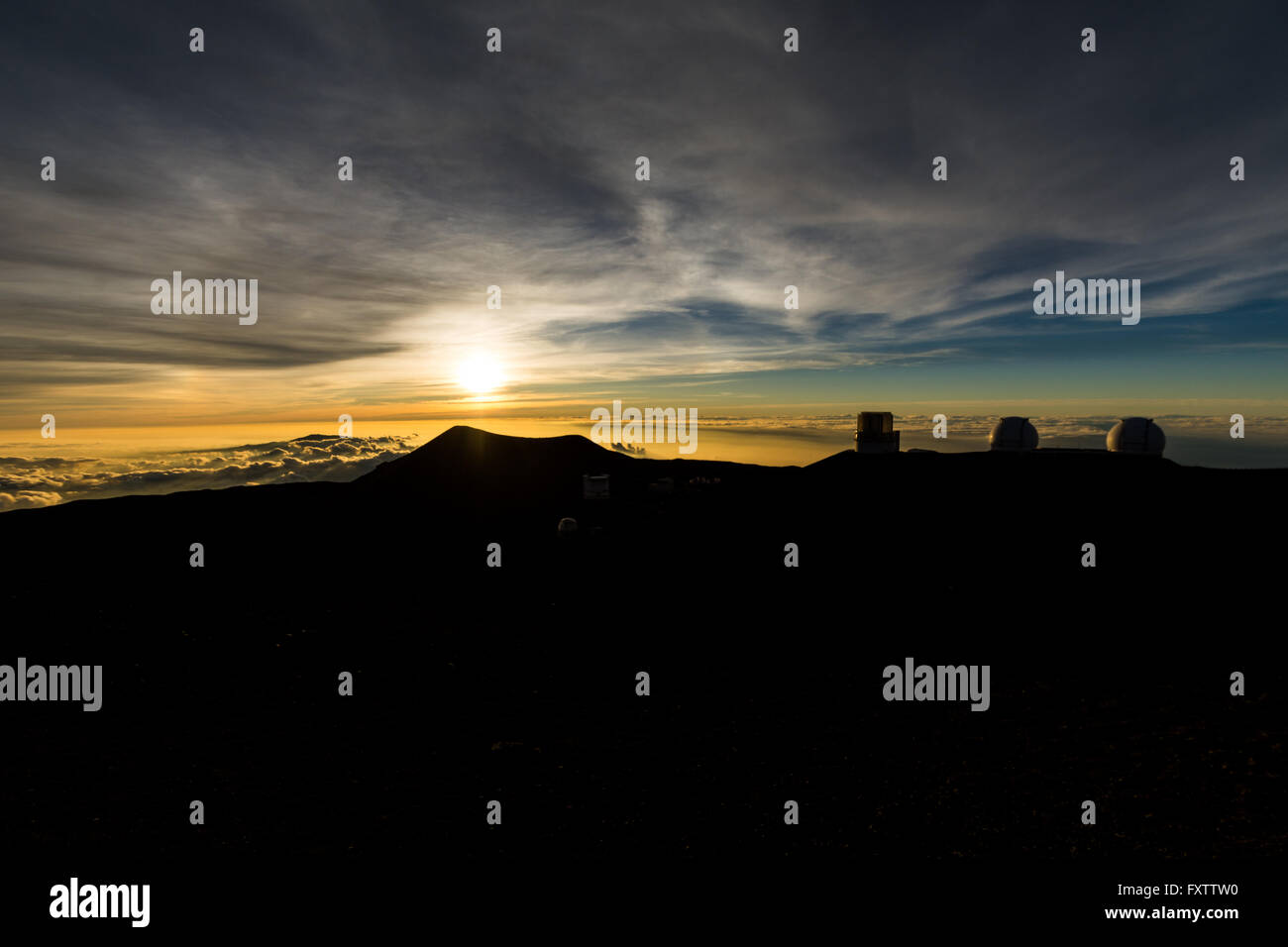 Telescopes on top of Mauna Kea Mountain, Big Island, Hawaii 2016 Stock Photo