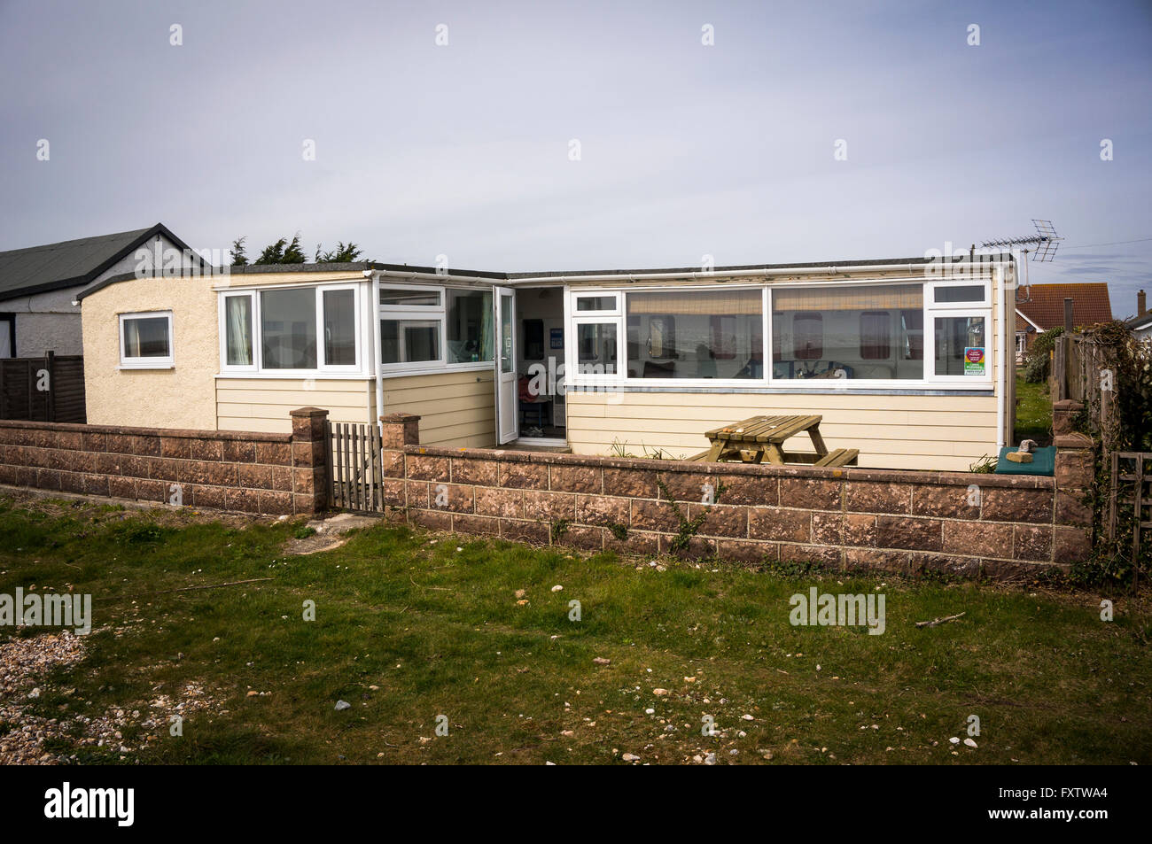 Railway carriage house on Pagham Beach near Chichester, West Sussex