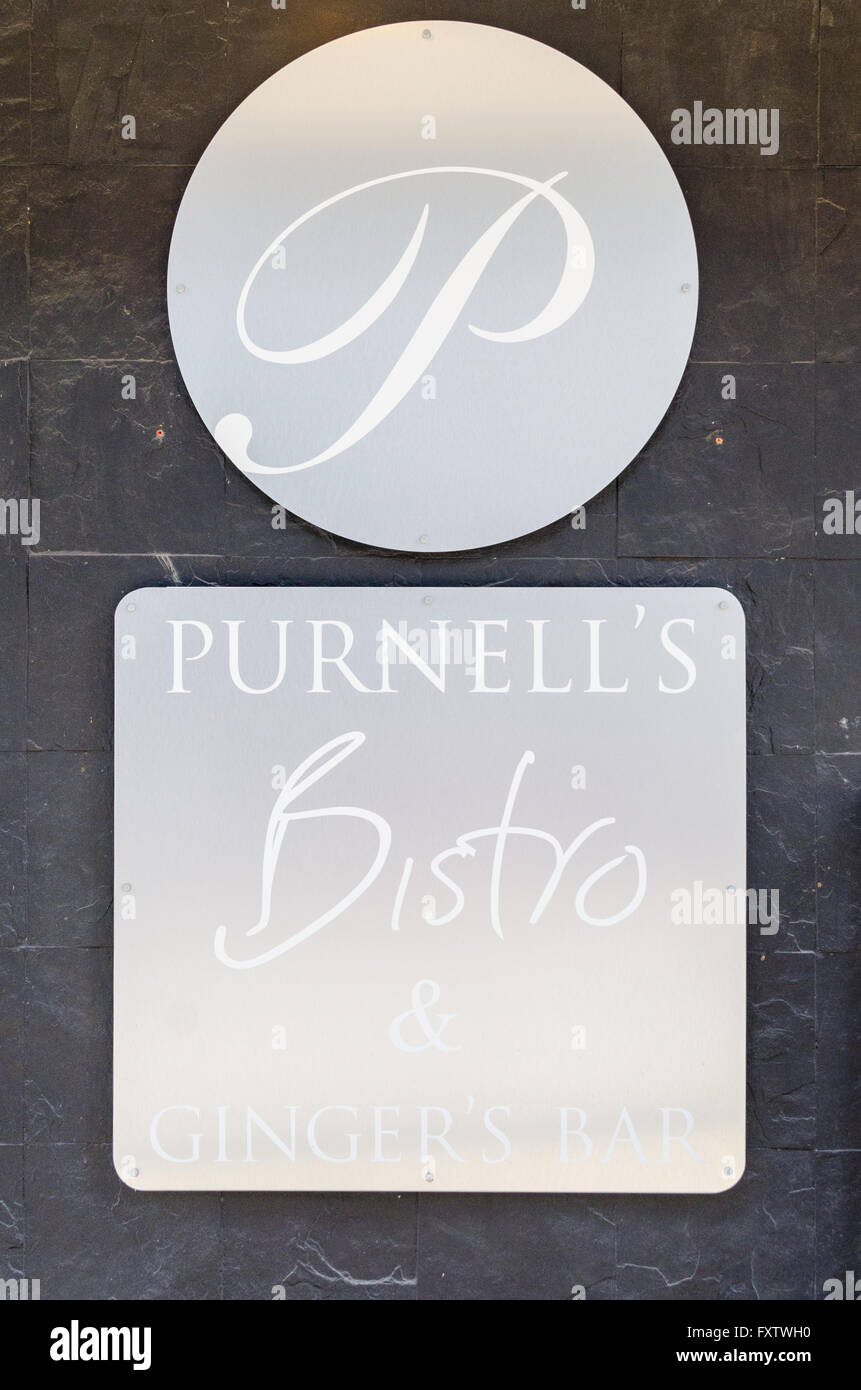 Sign outside Purnell's Bistro and Ginger's Bar in Newhall Street, Birmingham Stock Photo