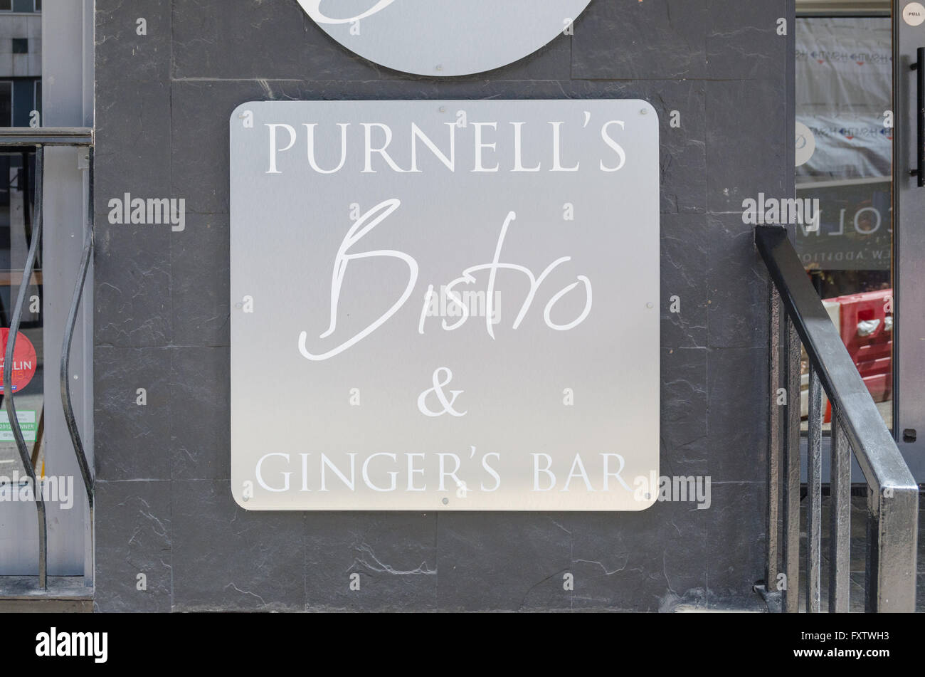 Sign outside Purnell's Bistro and Ginger's Bar in Newhall Street, Birmingham Stock Photo