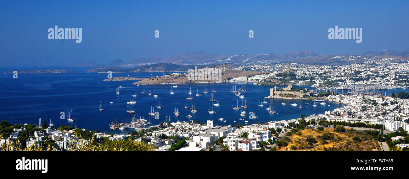 View of Bodrum harbor and Castle of St. Peter. Turkish Riviera. Stock Photo