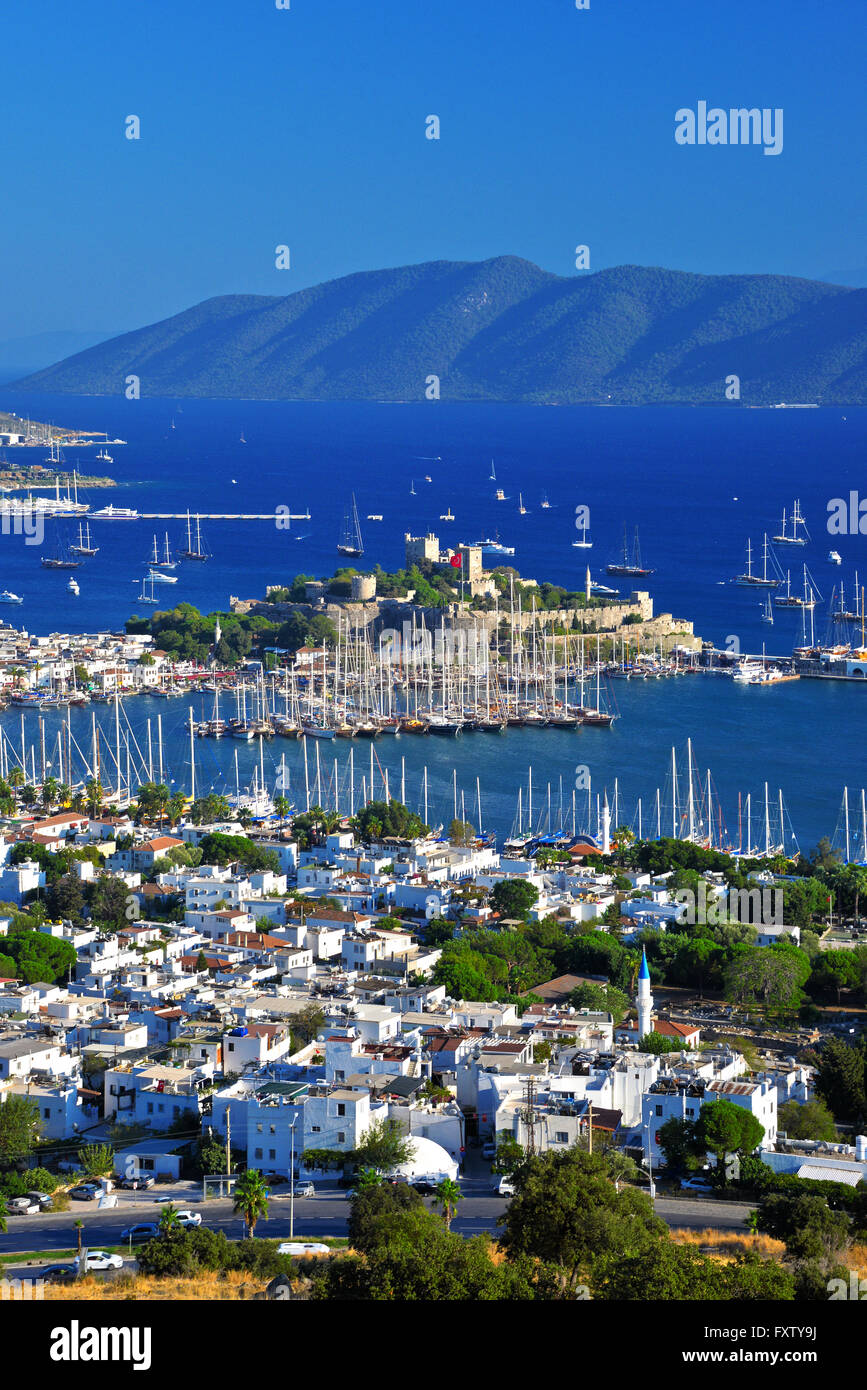 View of Bodrum harbor and Castle of St. Peter. Turkish Riviera. Stock Photo