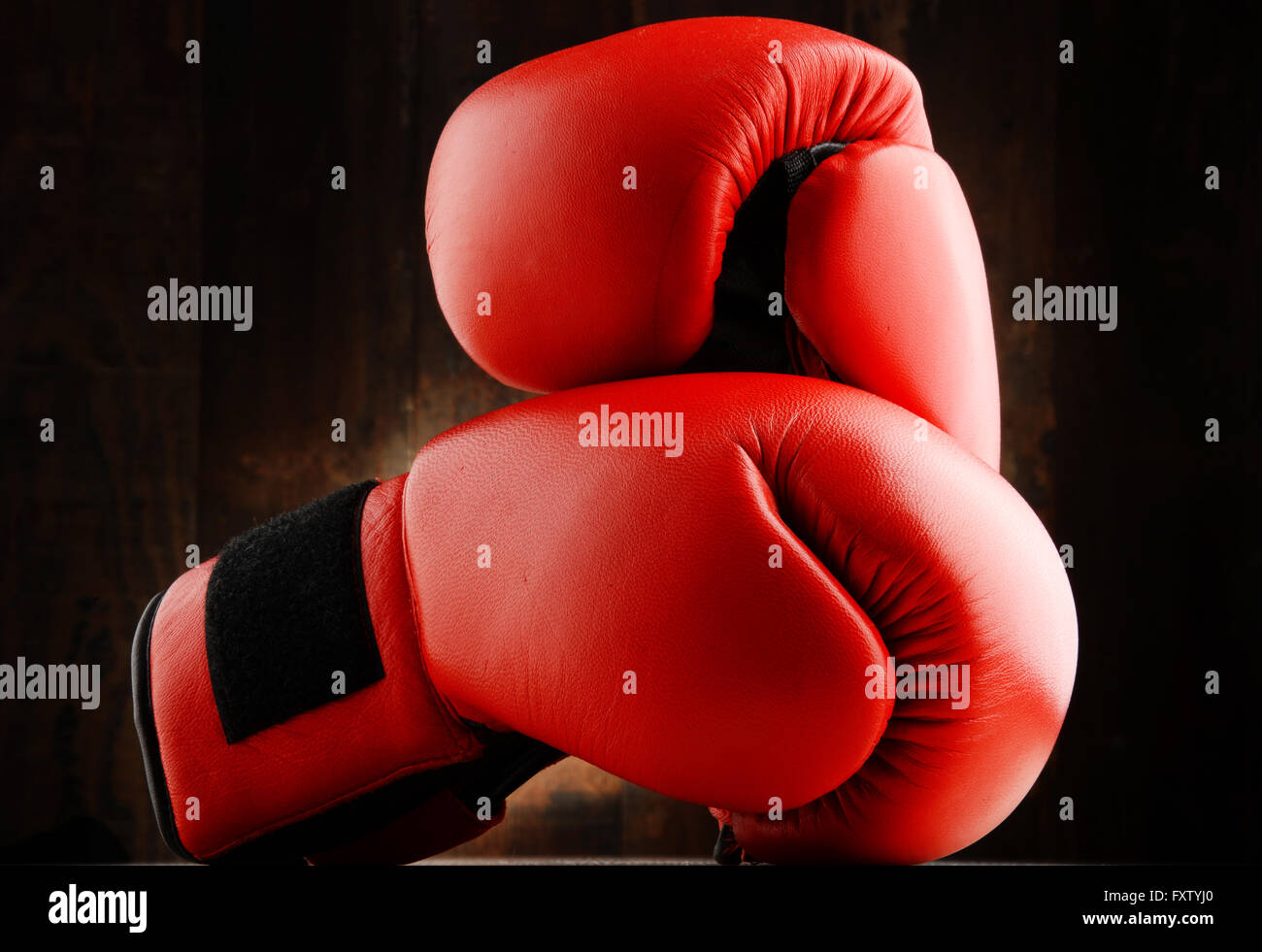Pair of red leather boxing gloves Stock Photo Alamy