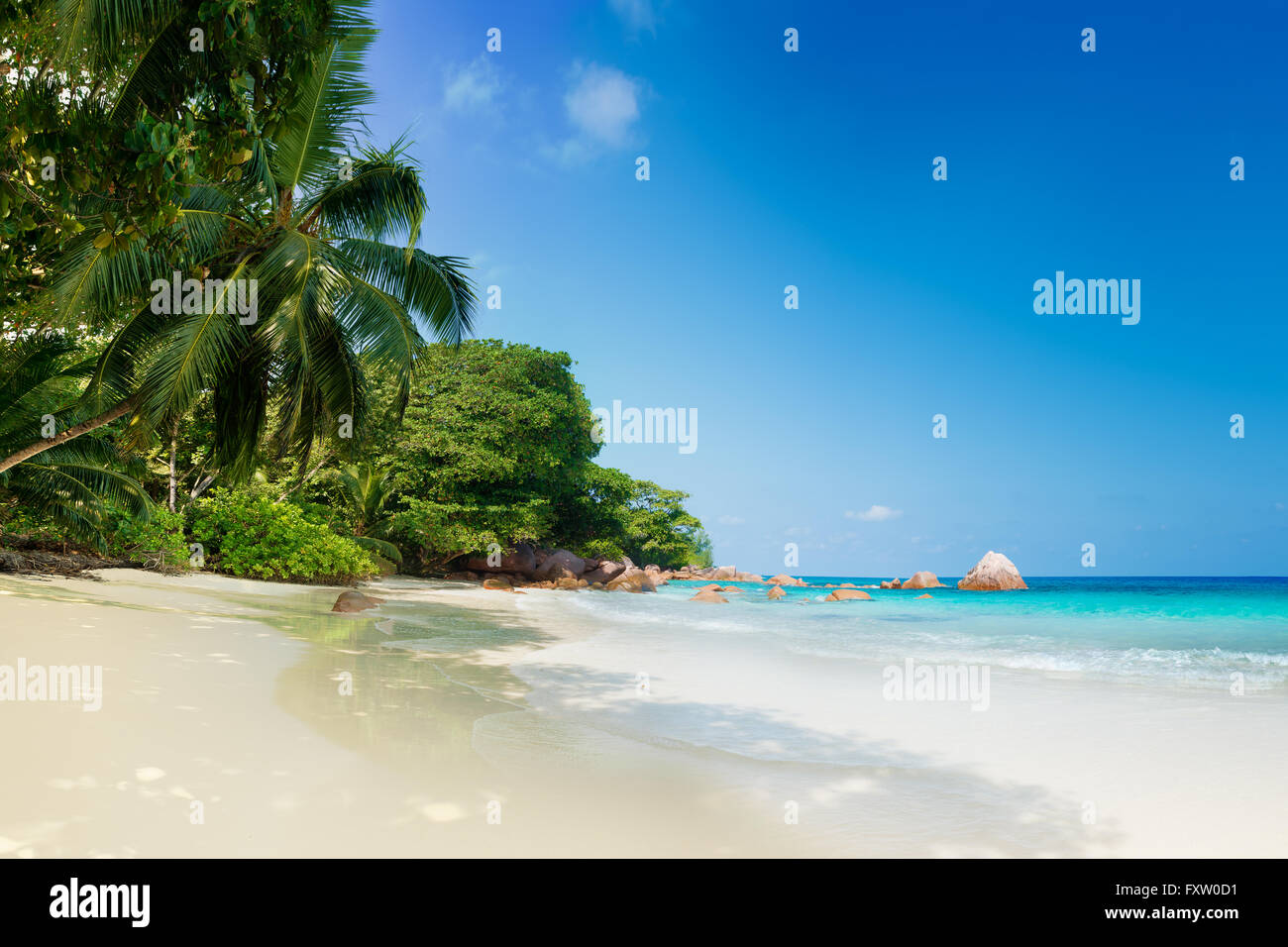 tropical anse lazio beach on praslin island seychelles Stock Photo