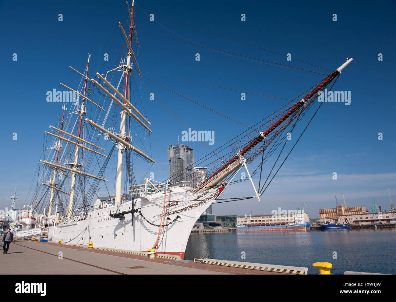 Dar Pomorza ship prow with bowsprit in Gdynia, Poland, Europe, the Baltic Sea, legendary The White Frigate Polish sailing craft Stock Photo