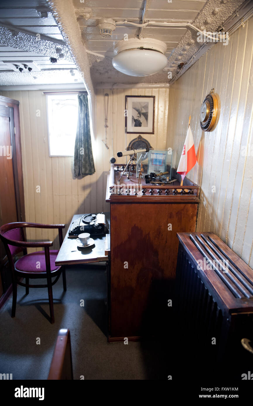 Borchardt cabin in ship Dar Pomorza, room interior at the sailing vessel in Gdynia, Poland, Europe, legendary The White Frigate Stock Photo
