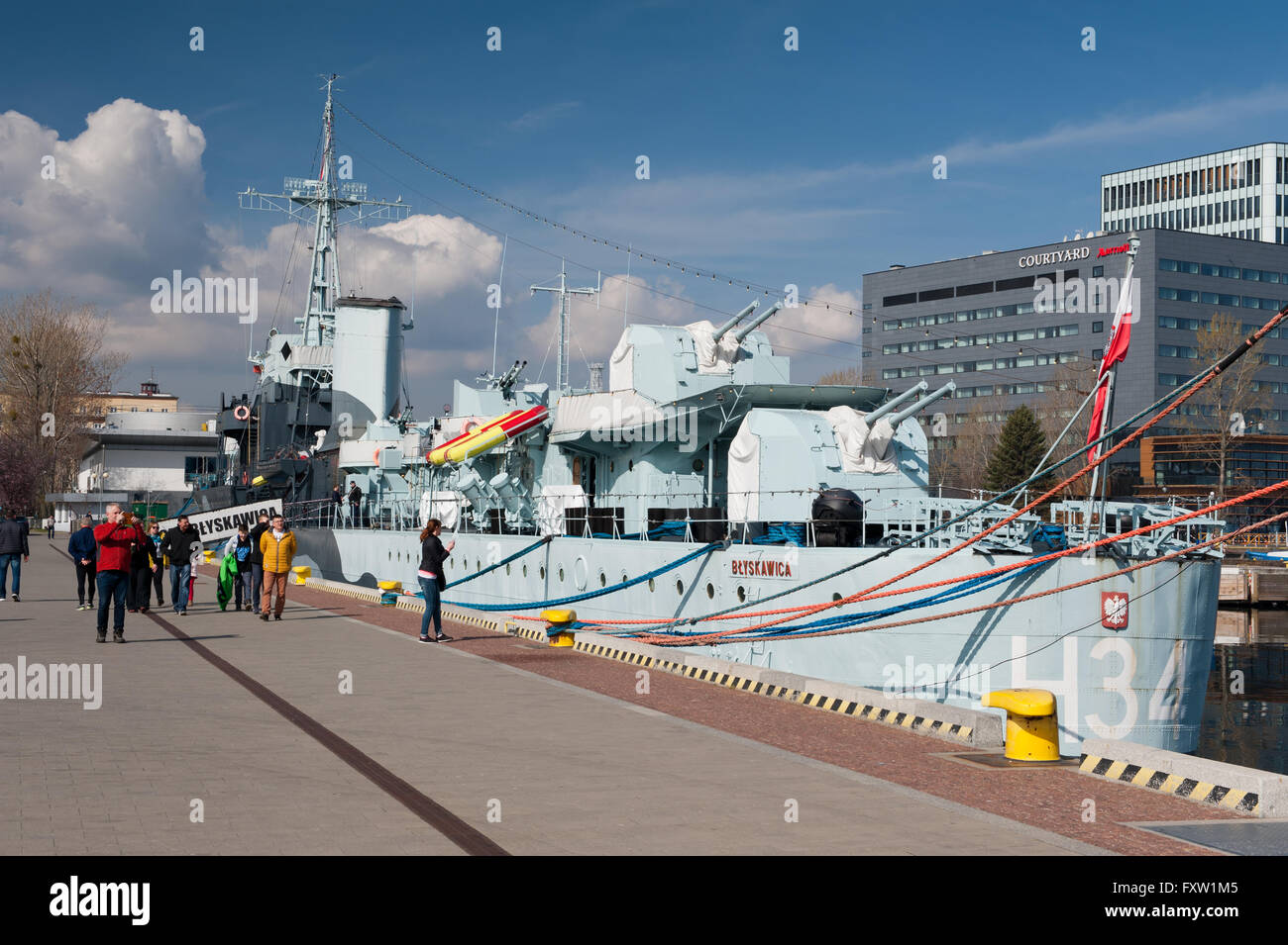 Blyskawica museum warship in Gdynia, Poland, Europe, the Baltic Sea, ORP Blyskawica ship moored at the quayside, exterior view Stock Photo