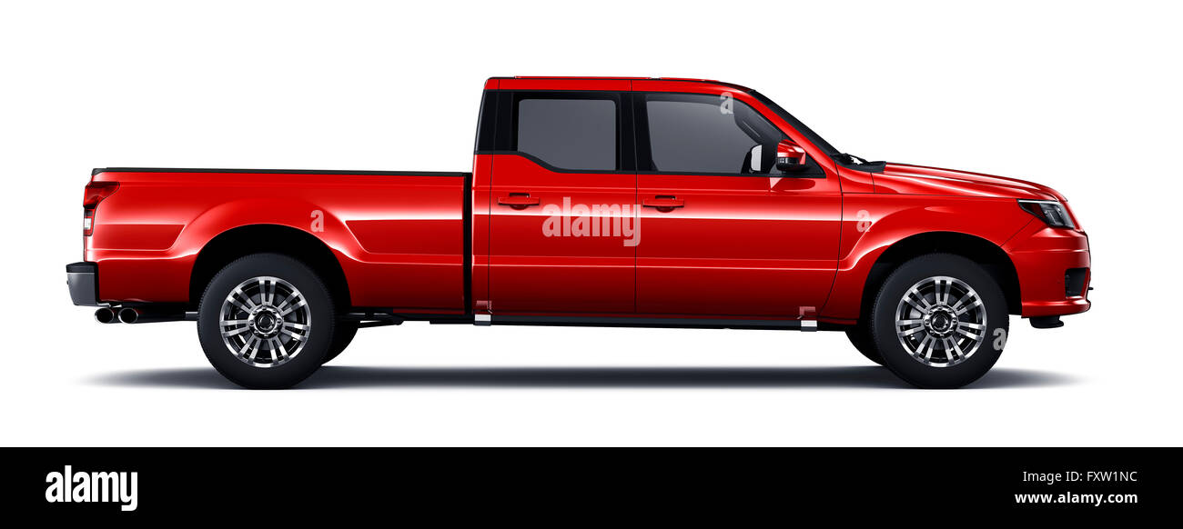Red pickup truck - side view (studio shot on white) Stock Photo