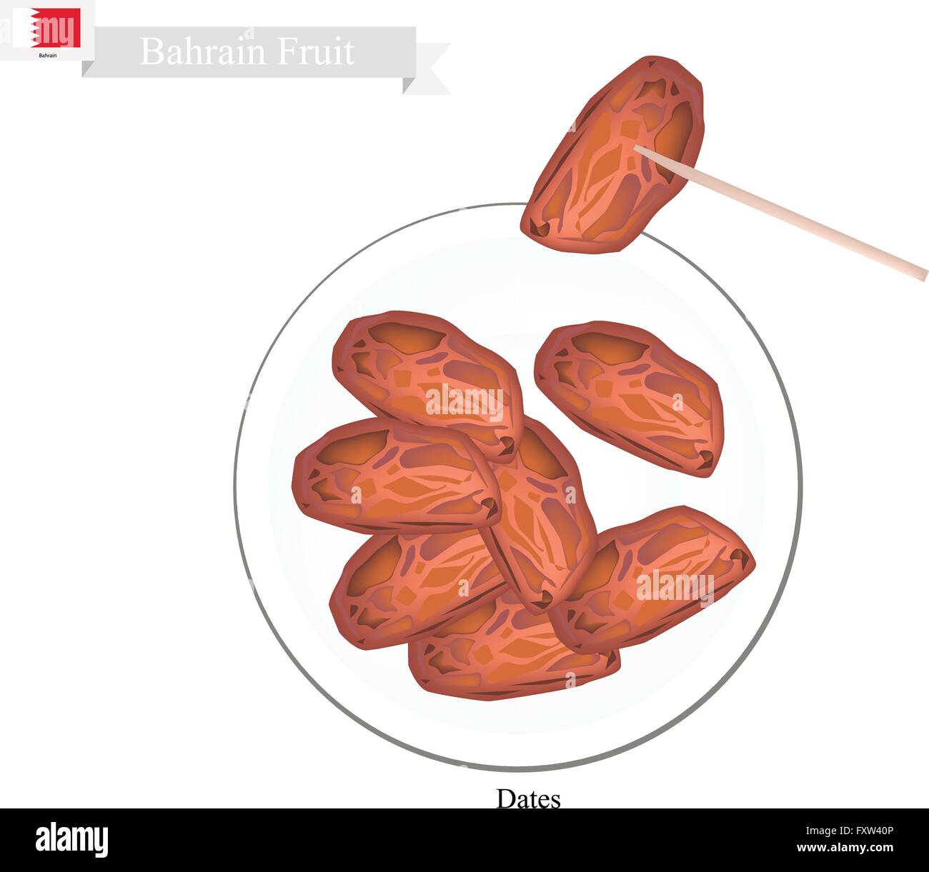 Bahrain Fruit, Illustration of Dried Dates. One of The Most Popular